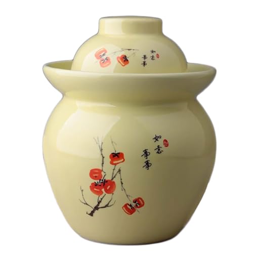 Hand Painted Traditional Chinese Porcelain Pickle Jar, Ceramic Fermentation Crock Pickling Pot, Fermenting With Water Seal Airlock Lid(C,0.5kg) - color: C, size: 0.5kg