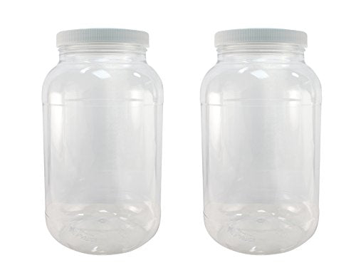 Pinnacle Mercantile 1 Gallon Plastic Jars with Screw on Lined Lids 2 Pack Wide Mouth Food Storage Containers