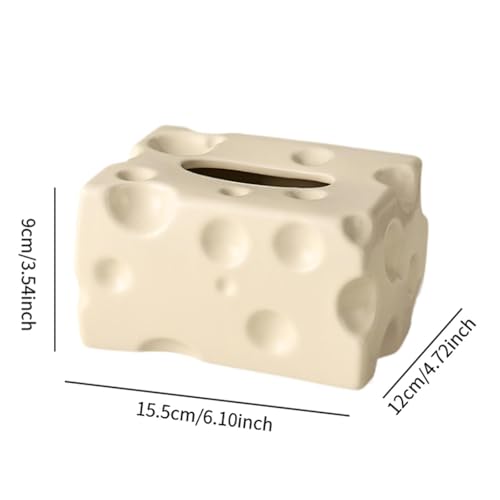Tissue Dispenser Box Tissue Box Cover Cheese Shaped Tissue Paper Storage Holder Art Ceramic Tissue Box for Restaurant Kitchen, Beige - color: Beige