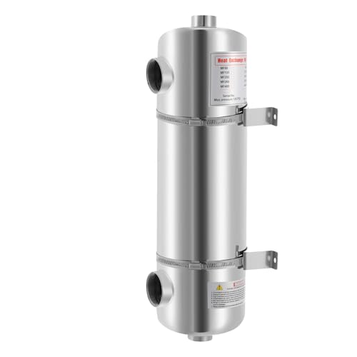 200K BTU Stainless Steel Heat Exchanger - 304 Pool Heat Exchanger for Swimming Pool, Spa, Hot Tub, 1" & 1.5" FPT Ports, Salt Water Resistant