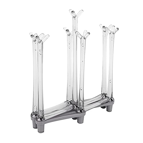 Retractable Bottle Drying Rack, Plastic Cup Drying Stand Holder, Countertop Bottle Drainer Stand, Non Slip Bottom Mug Tree Holder Tray, Drinking Glass Goblet Organizer for Home Kitchen (Light Gray)