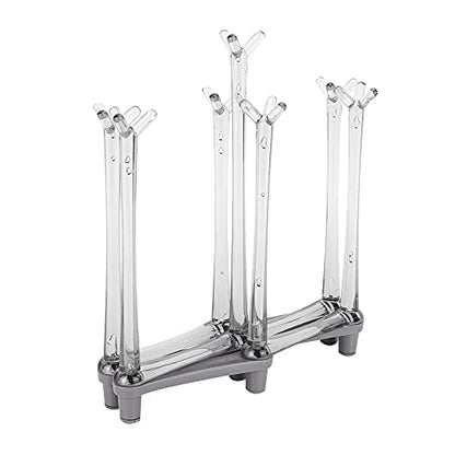 Retractable Bottle Drying Rack, Plastic Cup Drying Stand Holder, Countertop Bottle Drainer Stand, Non Slip Bottom Mug Tree Holder Tray, Drinking Glass Goblet Organizer for Home Kitchen (Light Gray)