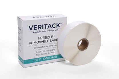 Veritack™ 1000 Removable Food Labels – 1" x 2" Roll on 1" Core – Moisture Resistant – Freezer & Refrigerator Safe – Writable Stickers for Restaurant, Meal Prep & Food Storage