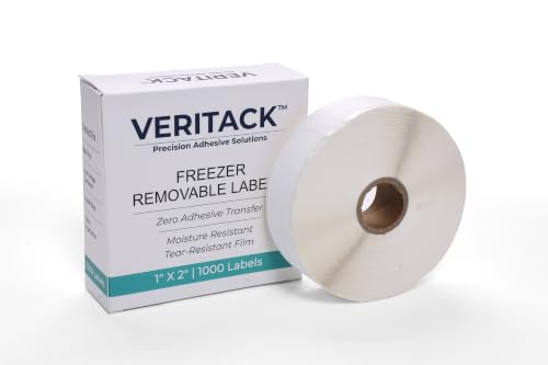 Veritack™ 1000 Removable Food Labels – 1" x 2" Roll on 1" Core – Moisture Resistant – Freezer & Refrigerator Safe – Writable Stickers for Restaurant, Meal Prep & Food Storage