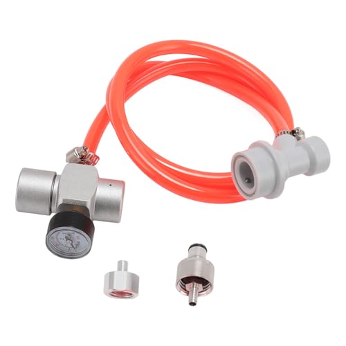 Stainless Steel Mini Keg CO2 Pressure Regulator with Pressure Gauge and 1m Red Hose for Beer Coffee Soda Homebrew Dispensing