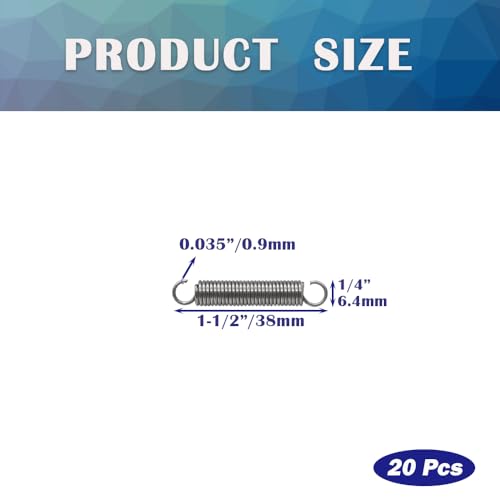 20PCS SP9600 Small Extension Spring 1/4 Inch x 1-1/2 Inch Stainless Steel Mechanical Springs with Hook Ends HE027
