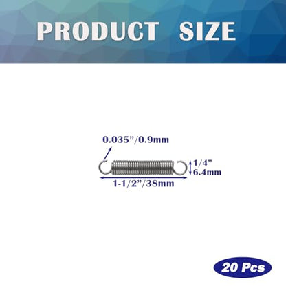 20PCS SP9600 Small Extension Spring 1/4 Inch x 1-1/2 Inch Stainless Steel Mechanical Springs with Hook Ends HE027