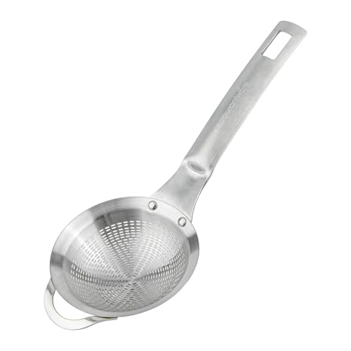 Restaurantware Fine Mesh Strainer - 1 Count - Met Lux 8.27" x 3.15" Stainless Steel Fine Mesh Sieve, Adjustable Tilt Strainer, Hanging Hole, Easy to Clean - Sieve For Flour and Juice - size: 8.25" x 3.25"