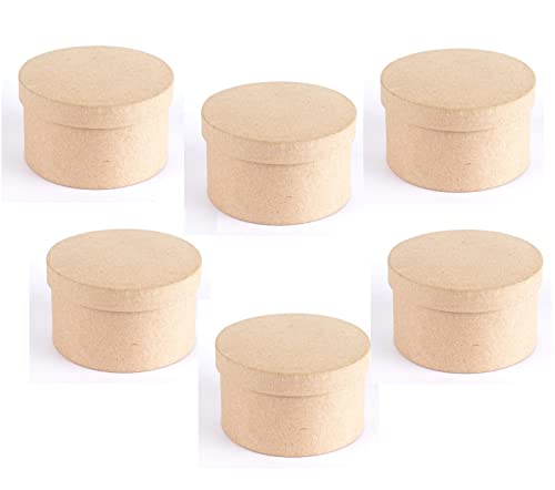 Factory Direct Craft Paper Mache Round Box-(6 Pcs) These Round Papier Mache Boxes Come With Lids. Use as a Jewelry Box or Small Gift Box - color: 6 Round Boxes
