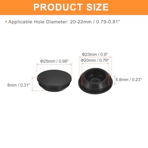 uxcell 8Pcs Silicone Plugs, Rubber Round Snap in Locking Hole Plugs for 20-22mm Hole, Hole Stoppers Waterproof Hole Plug for Metal Tube, Furniture End Caps Inserts, Black - size: 20-22mm
