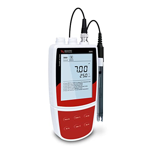 Bante 220 Portable pH Meter, ±0.01 pH Accuracy, 1 to 3 Points Calibration, Automatic Temperature Compensation, Auto-Read Measurement Endpoint, 100 Sets of Data Storage