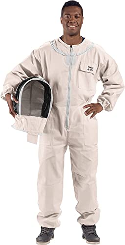 Bees & Co U74 Natural Cotton Beekeeper Suit With Fencing Veil - size: Small