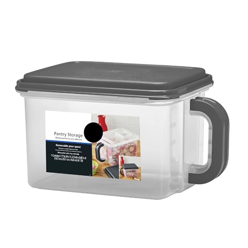 Medium Plastic Storage Canister with Handle – 21 Cup Capacity, Stackable Design Gray Lid and Transparent Body – Easy-Lift Side Handle for Kitchen, Pantry