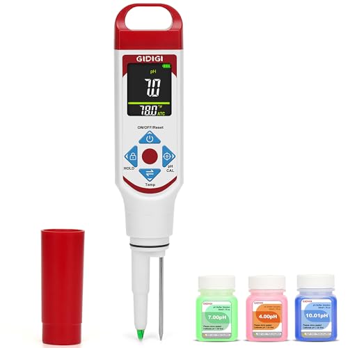 Food pH Meter with ATC, Spear Probe for Sourdough & Meat | Extended temperature electrode, color display, with calibration kit, for sourdough, kombucha, canning, sauce, cosmetic - color: Red Food pH Meter