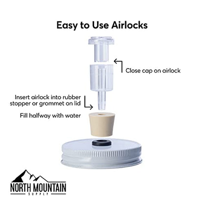 North Mountain Supply 2-Piece Airlocks for Fermentation - Airlocks for Wine Making, Brewing Beer, and Fermenting Foods - 3 Pack