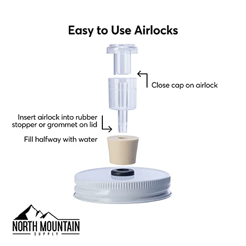 North Mountain Supply 2-Piece Airlocks with #6 Rubber Stoppers for Fermentation - Airlocks for Wine Making, Brewing Beer, and Fermenting Foods - (Pack of 3)
