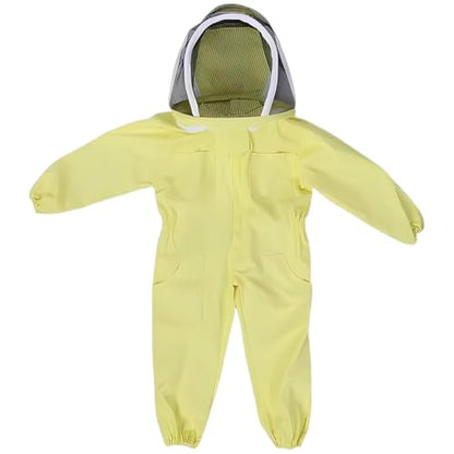 Junior Beekeeping Suit, L Size, Ventilated Hood, Full Body Protection for Kids, Yellow Cotton Polyester Blend