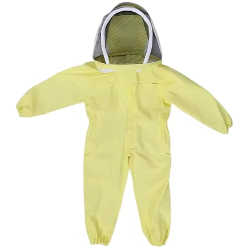 Junior Beekeeping Suit, Yellow L Size, Full Body Protection Bee Suit with Ventilated Hood, Cotton Polyester Blend