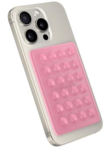 StickyGrippy Suction Phone Case Mount, Sillicon Adhesive Phone Accessory for iPhone and Android, Hands-Free Strong Grip Mirror Shower Phone Holder, Tiktok Videos and Selfies (Pink Glitter) - color: Pink Glitter