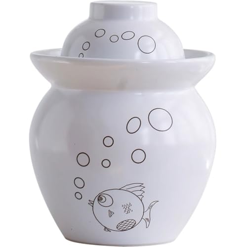 Simple Fish Pattern Pickle Jars, Traditional Water-Sealed Fermentation Crock, Household Ceramic Storage Containers, Decorative Furniture(7kg/246.9oz) - size: 7kg/246.9oz