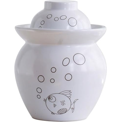 Simple Fish Pattern Pickle Jars, Traditional Water-Sealed Fermentation Crock, Household Ceramic Storage Containers, Decorative Furniture(7kg/246.9oz) - size: 7kg/246.9oz