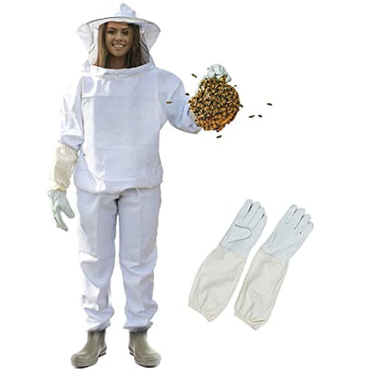 Professional Bee Suit for Men and Women - Beekeeping Outfit Beekeeper Unisex Suit with Protective Bee Jacket with Hood, Pants, Gloves for Backyard and Bee Keeper
