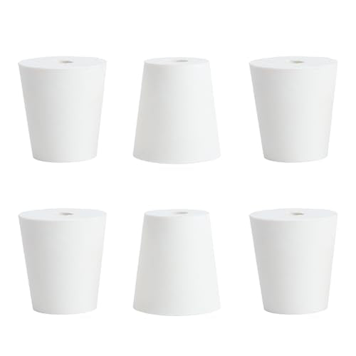 6Pcs Solid Rubber Stopper Bungs with Hole 20mm to 26mm Solid Test Tubes Bungs Stopper for Flask, Plug Holes and Test Tube(White) - size: 20-26MM