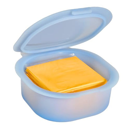 Silicone Cheese Container for Refrigerator, Blue Sliced Cheese Container Holder Cheese Storage Keeper for fridge, Snack Food Storage Container Box, 7oz Bowl with Lid Stackable Dishwash-safe