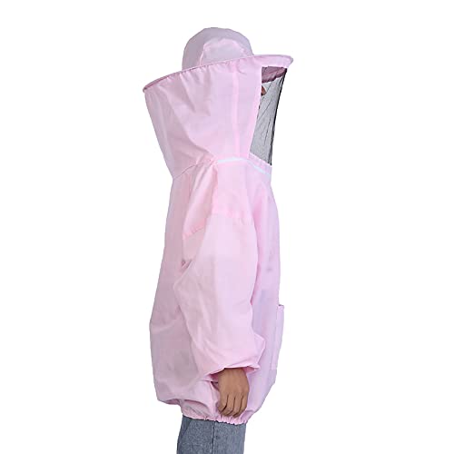 Professional Beekeeping Protective Jacket Suit for Beekeepers, Round Hat Veil with Net, Elastic Waist & Cuffs, Polyester, Blue or (Pink)