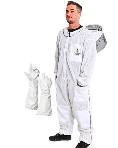 3-Layer Ventilated Bee Suit for Men and Women, Protective Beekeeping Suit with Bee Gloves and Detachable Fencing Veil, YKK Brass Zippers (Small) - size: Small