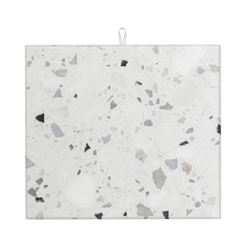 White terrazzo Dish Drying Mat for Kitchen Counter, Absorbent Microfiber Drainer Mats, Non-slip Kitchen Draining Mat for Coffee Machine Dish Rack Pad 18"x16" Dish Drainer Pad - color: White Terrazzo