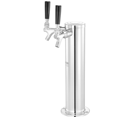 VEVOR Kegerator Tower Kit, Dual Taps Beer Conversion Kit, Stainless Steel Keg Beer Tower Dispenser with Dual Gauge CGA320 Regulator & D-System Keg Coupler, Self-Closing Spring for Party Bar Home - style: Dual Faucets Beer Tower