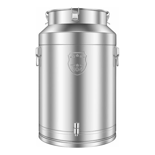 Stainless Steel Milk Can, 76L/20.1Gal Metal Drink Dispenser Airtight Canister with Faucet & Lid, Wine Oil Beverage Storage Container for Kitchen Restaurant Party, W15.8*H25.2in - size: 76L/20.1Gal w/Faucet