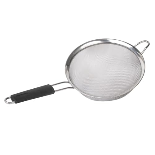 HIC Kitchen Fine Mesh Strainer, 8-Inch, Stainless Steel And Silicone | Support Handle, Silicone Comfort Grip, Fine Mesh Filtration, Non-Reactive, Dishwasher Safe - size: 8-Inch