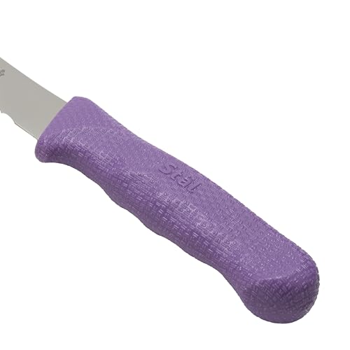 Winco 9-1/2" Commercial-Grade Serrated Bread/Pastry Knife with Curved Handle, Purple