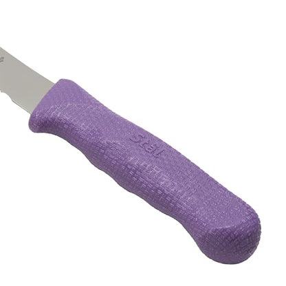 Winco 9-1/2" Commercial-Grade Serrated Bread/Pastry Knife with Curved Handle, Purple