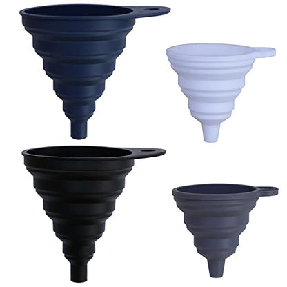 Funnels for Kitchen Use Set of 4, Silicone Collapsible Funnels for Filling Bottles, Food Grade Funnel for Liquid Powder Transfer, Foldable Kitchen Utensils