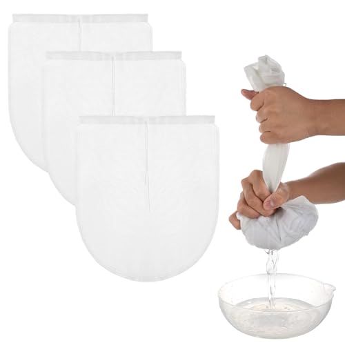 COMNICO Cheese Bags, 3 Pack 12" x 10" Nylon Reusable Fine Mesh Cheesecloth Strainer Nut Tea Beer Juice Filter Cloth for Cold Brew Coffee Yogurt Almond Soy Oat Milk