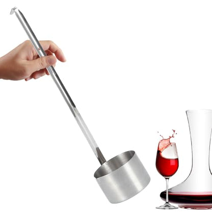 Tiiyee Stainless Steel Wine Ladle, Spout Dipper Sauce Ladle Beer Pouring Measure Spoon Flat Bottom With Hanging Hook Long Handle Kitchen Measuring For Cooking Pouring Oil Vinegar Soy(500ML) - size: 500ML