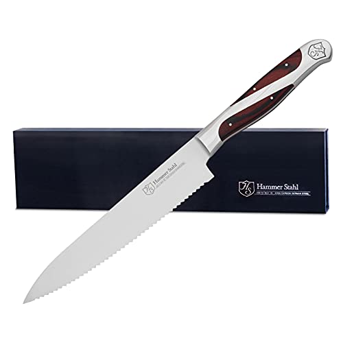 Hammer Stahl Serrated Utility Knife | German Forged High Carbon Steel | Ergonomic Quad-Tang Pakkawood Handle & Gift Box - size: 6"