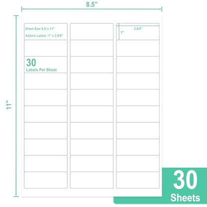 L LIKED Printable Address Labels, 1" x 2-5/8", 900 Labels, 30 per Sheet, Mailing Labels for Envelopes (30 Sheets) - size: 30 Sheets