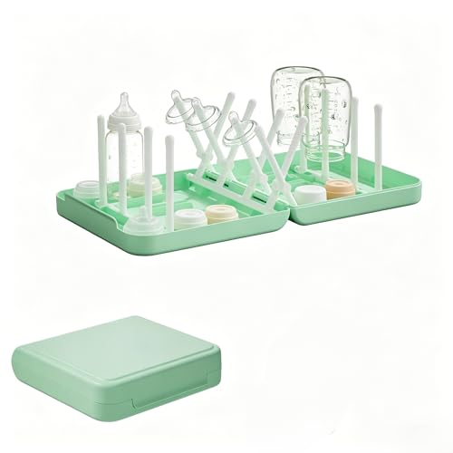 Foldable Travel Bottle Drying Rack, 16-Rib High Capacity, Space-Saving Portable Drying Rack for Baby Bottles, Breast Pumps & Feeding Accessories, Lightweight for Daily & Travel Use