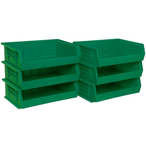 Akro-Mils 30255 AkroBins Plastic Storage Bins, Space-Saving Stackable Bins for Garage, Pantry, Craft Organization, 11" x 16" x 5", Green, 6-Pack - color: Green