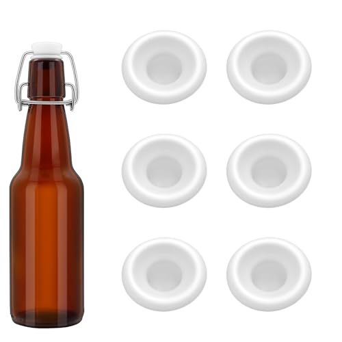 6 PCS Silicone Bottle Cap Gaskets, Leak Resistant Replacement Seals for Swing Top Bottles, White (White full cover) - color: White full cover