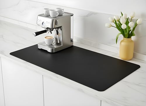 Dish Drying Mat Super Absorbent – 17" x 31" Coffee Mat for Countertops – Non-Slip Drying Mat for Kitchen Counter – Easy to Clean Water Absorbent Mat – XLarge Dish Drying Mats (Black) - color: Black, size: 17" x 31"