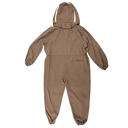 AYNEFY Beekeeping Protective Suit, One Piece Bee Suit for Beekeepers with High Definition Veil and Zipper, Light Brown Polyester Cotton Material, Foldable (XXL) - size: XXL