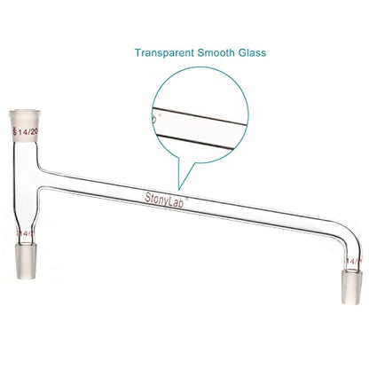 stonylab Borosilicate Glass 75 Degree Bent Distilling Adapter, with Two 14/20 Inner Joints and One Outer Joint, for Laboratory Distillation - size: 14/20 Joint