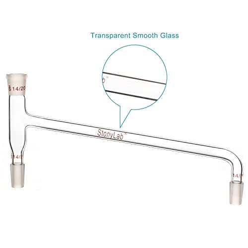 stonylab Borosilicate Glass 75 Degree Bent Distilling Adapter, with Two 14/20 Inner Joints and One Outer Joint, for Laboratory Distillation - size: 14/20 Joint
