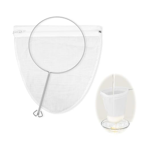 1 Pack Ultra Fine Mesh Strainer Bags, Reusable with Stainless Steel Handle, Filter for Nut Milk, Coffee, Juice, Cheese, Honey, and More (Medium) - color: Medium