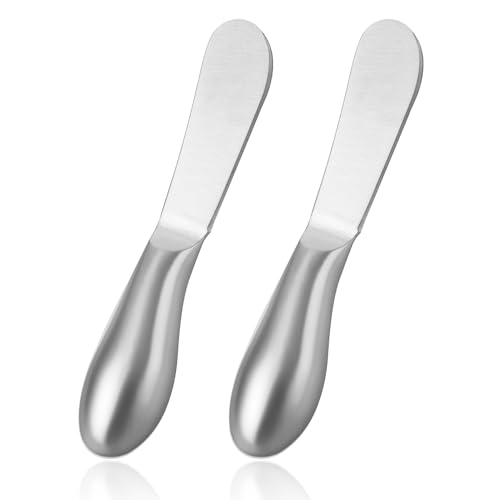 Dimeho 2 Pcs Butter Knife Little Cheese Spreader Knives Stainless Steel Spreader Knife Set Cocktail Knives for Condiments Cheese Charcuterie Board Jam Pastry making and Other Kitchen Daily - color: silver